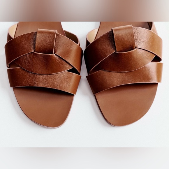 Zara size 40 brown cognac chestnut faux leather slides sandals - Picture 9 of 9